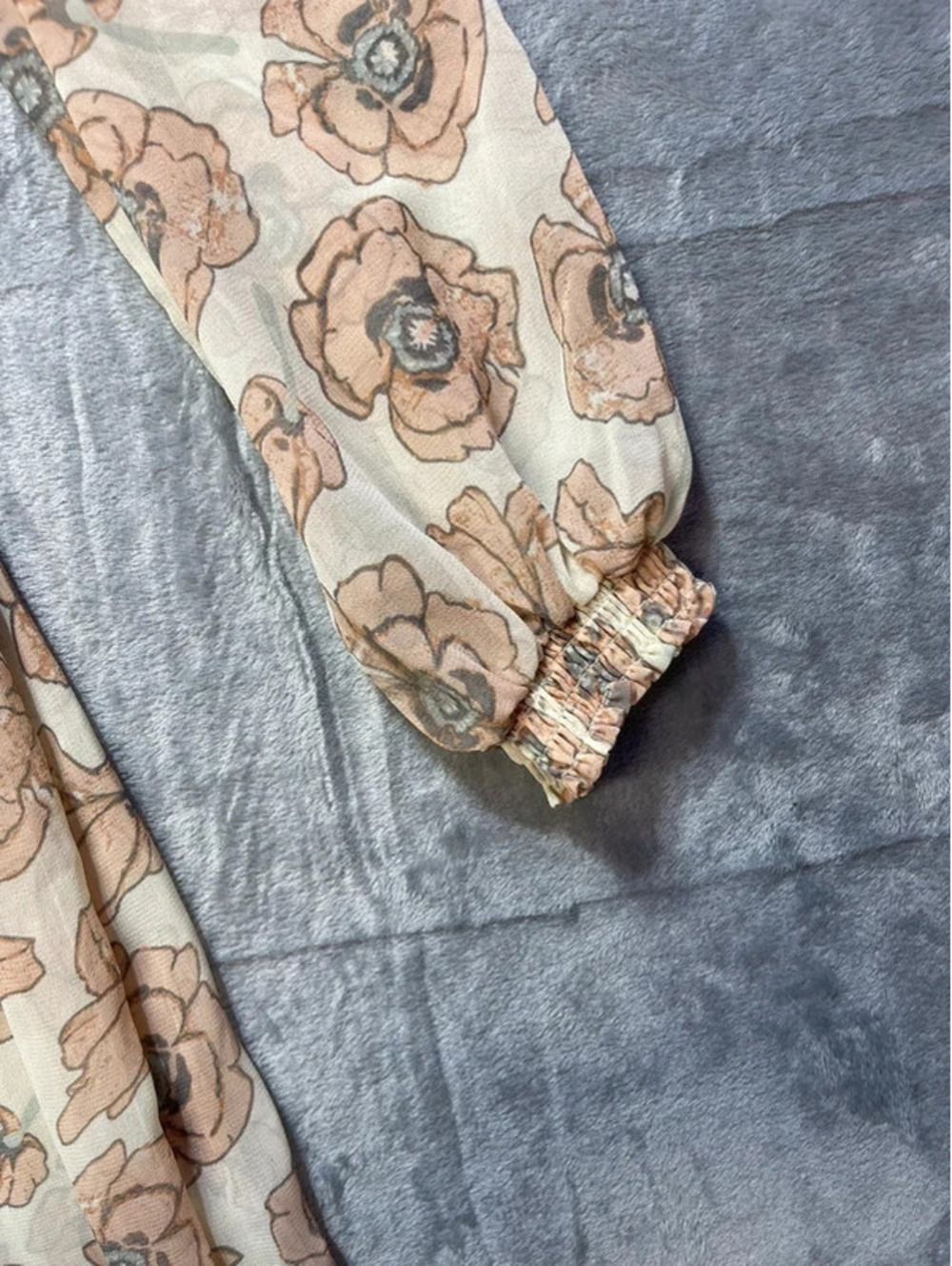 Lucky Brand Women's Floral Cold Shoulder Midi Dress Beige Long Sleeve Large - Picture 4 of 8